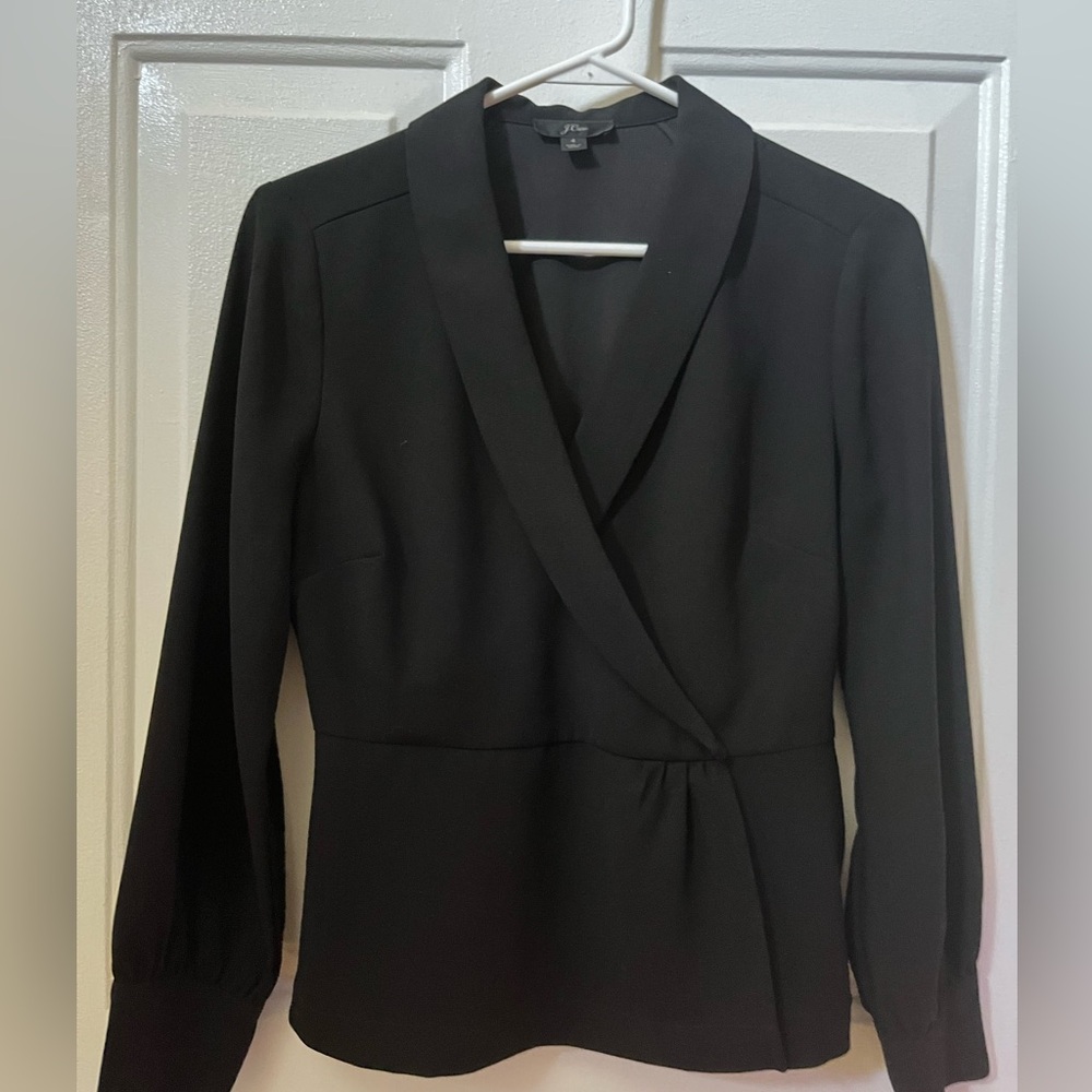 J Crew black  Wrap-Style Long Sleeve Blouse